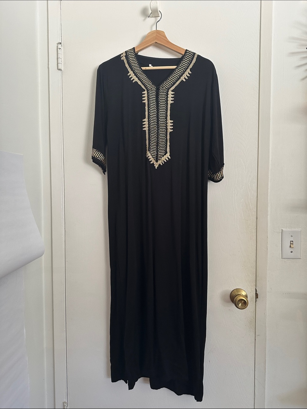 Black Maxi Kaftan Dress with Gold Embroidery